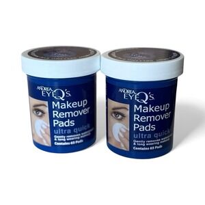 Two Andrea Eye-Makeup Remover Pads 65 Pads Ea. Gently Removes Waterproof